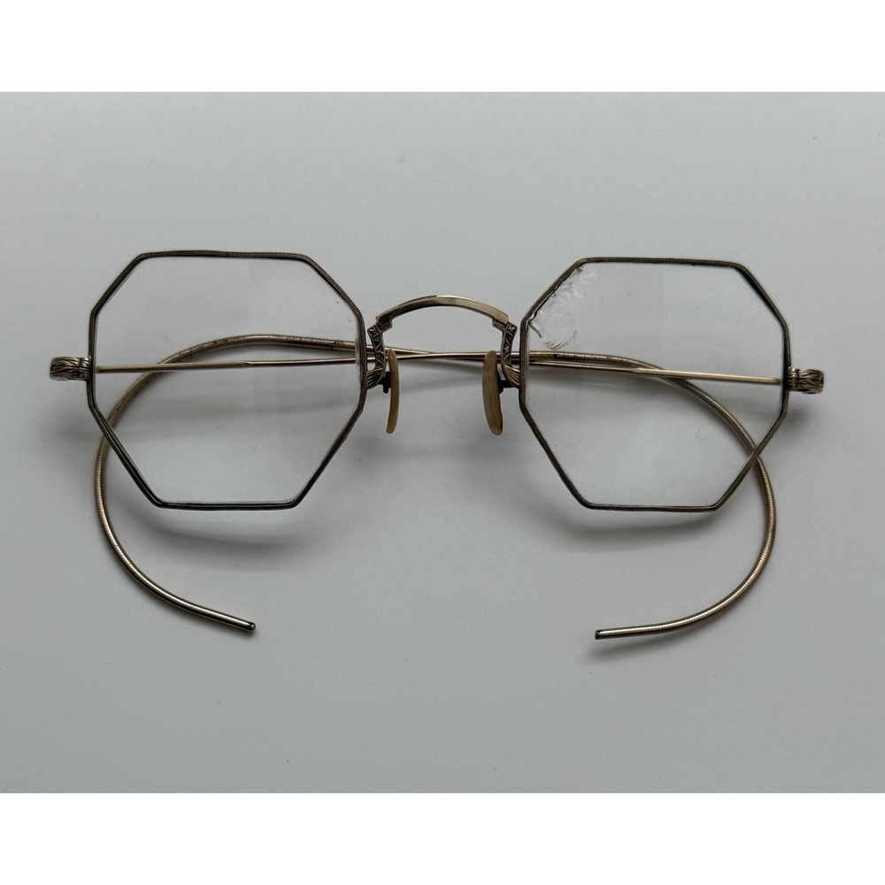 Vintage SHURON 1/10 12K GF Octagon Ful Vue Etched Rimmed Eyeglasses W Case - Picture 2 of 14